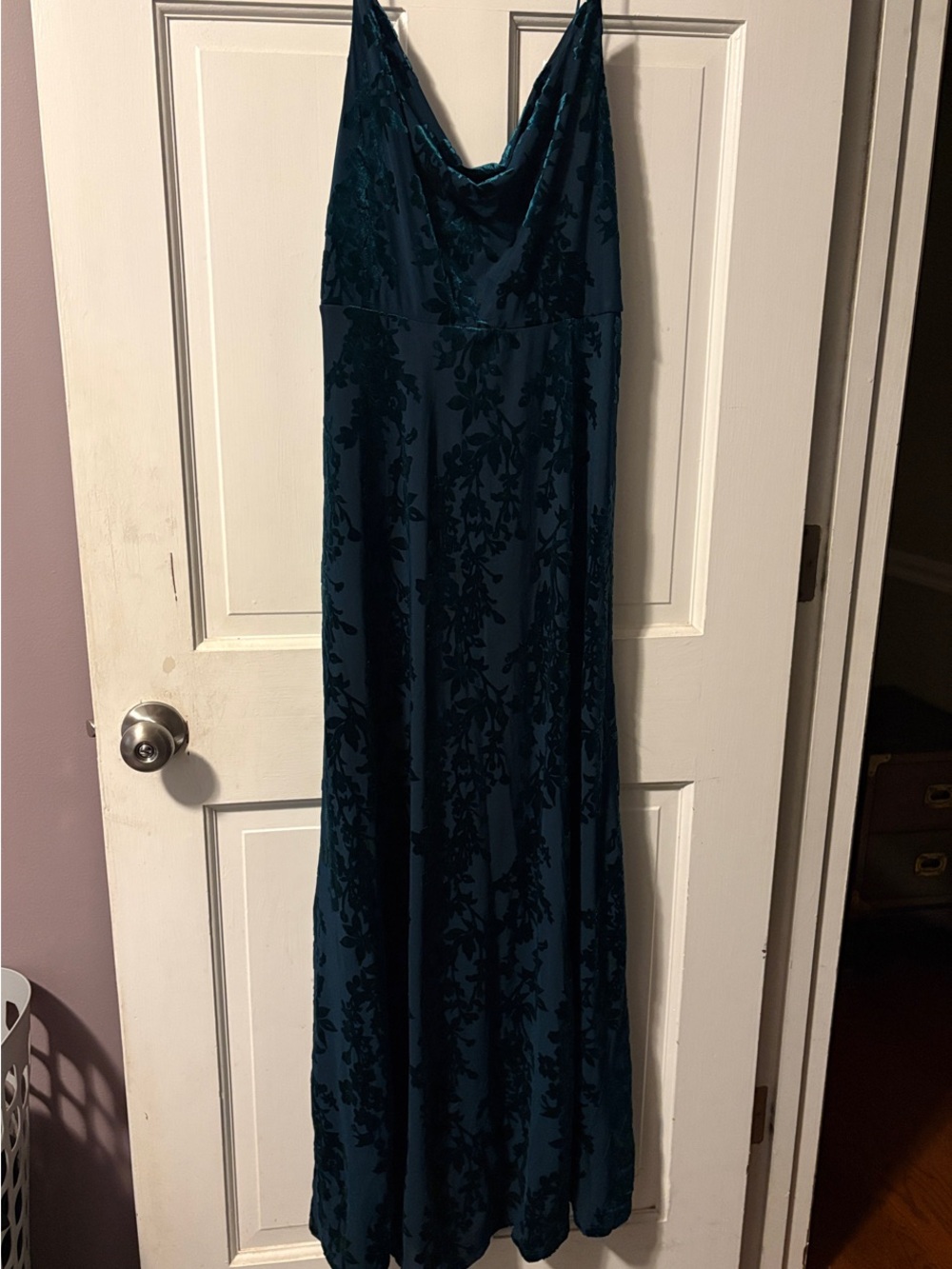Trixxi Teal Floral Velvet Slip Dress